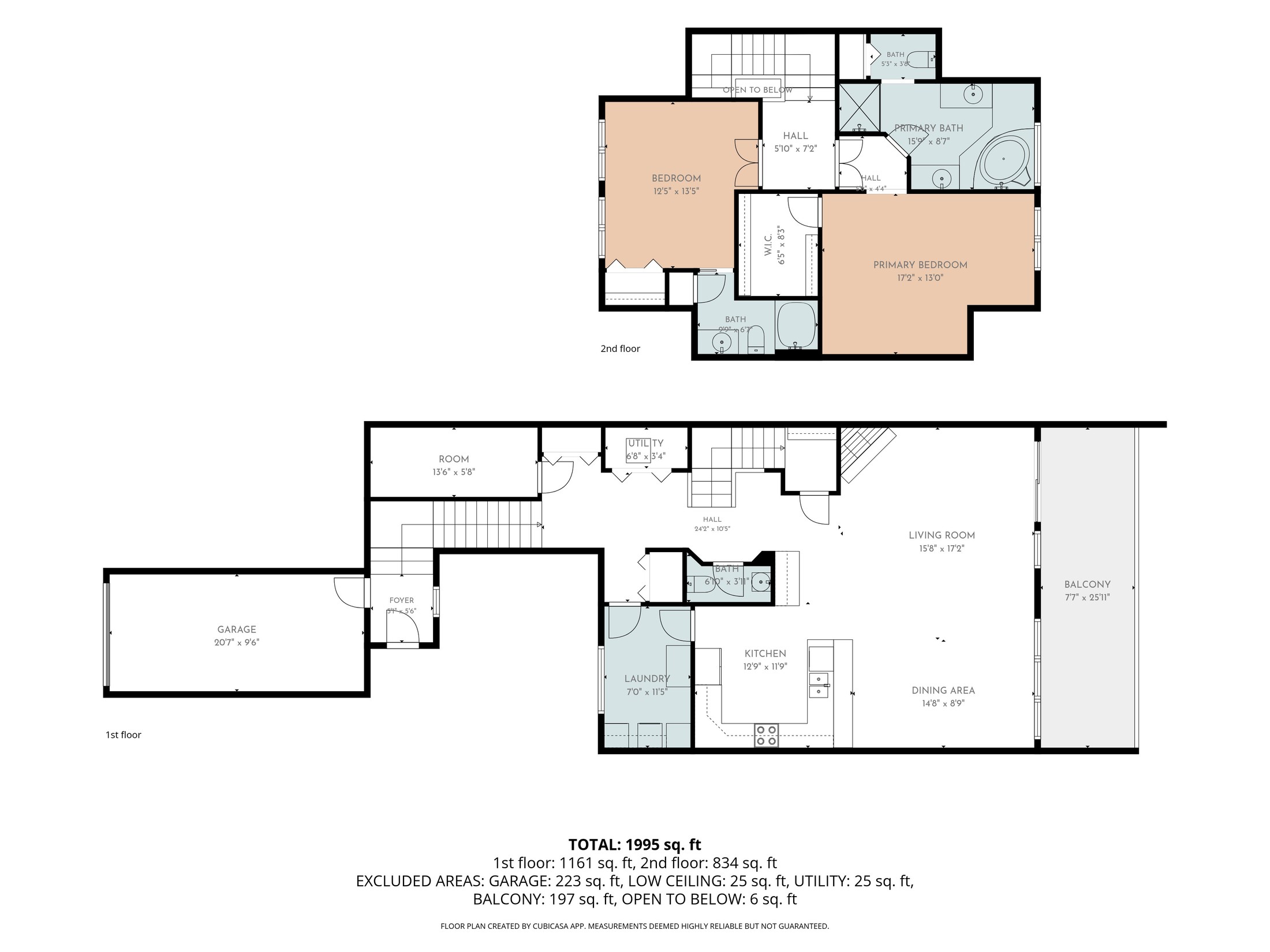 Two-storey floor plan with labelled room dimensions and total square footage